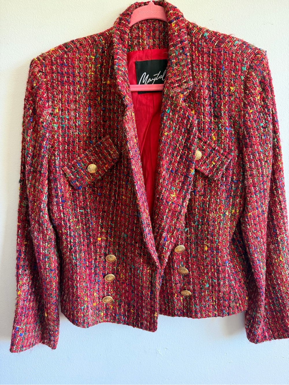 Red Tweed Double-Breasted Jacket Maytal size 6